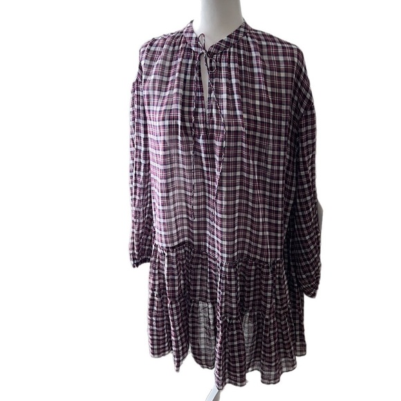 The Great Dress in Timber 100 Cotton Plaid Tiered Dress Lightweight Sheer 3 - Picture 3 of 12